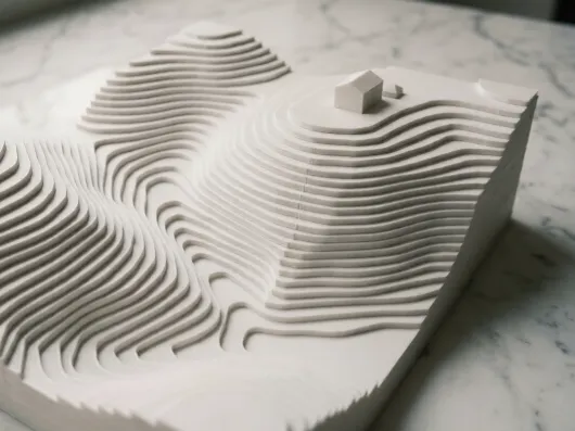 3D-gedrucktes topographisches Grundstücksmodell mit Höhenlinien im Maßstab 1:200