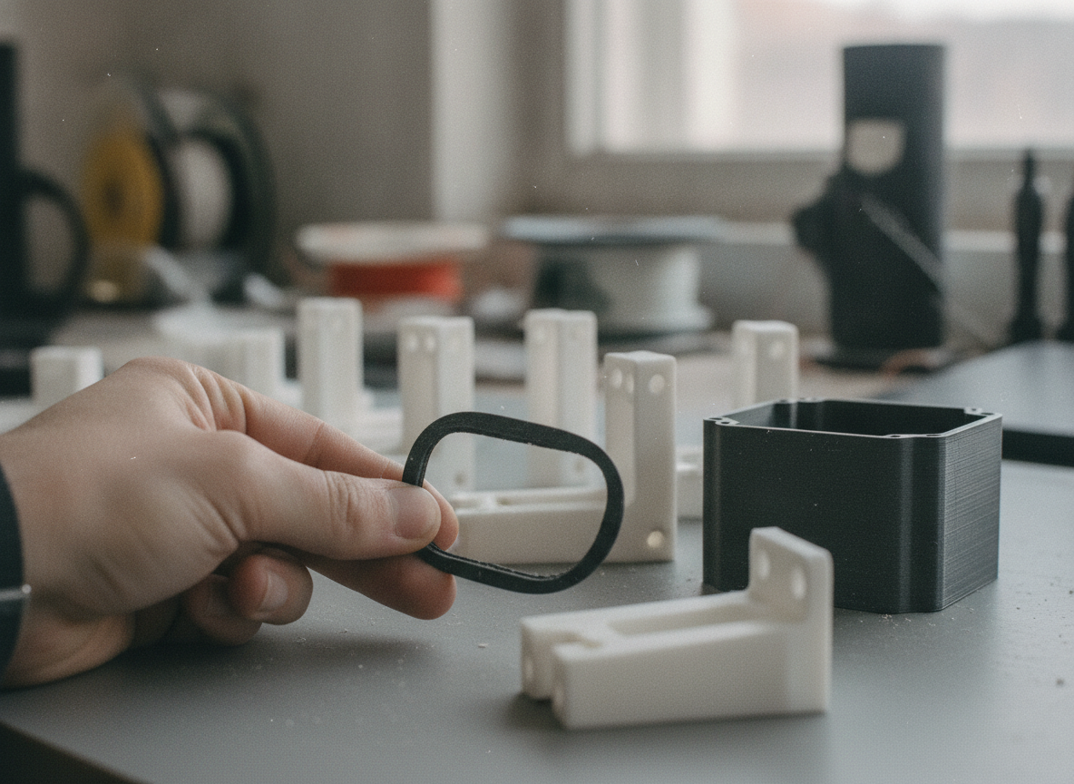 Piezas técnicas de un servicio de impresión 3D online: nylon PA12, TPU flexible y carcasas ESD