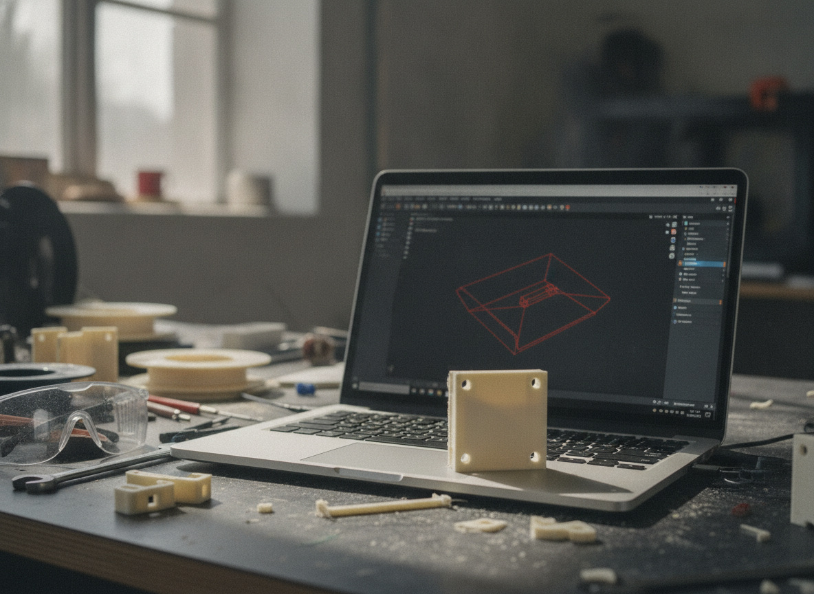 comprobación en pantalla de un archivo 3D listo para imprimir junto a la pieza real