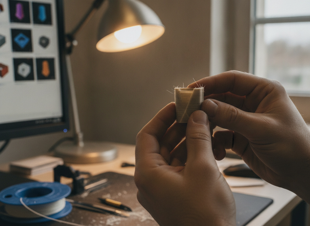 pieza impresa en 3D a partir de un archivo descargado y comprobado antes de imprimir