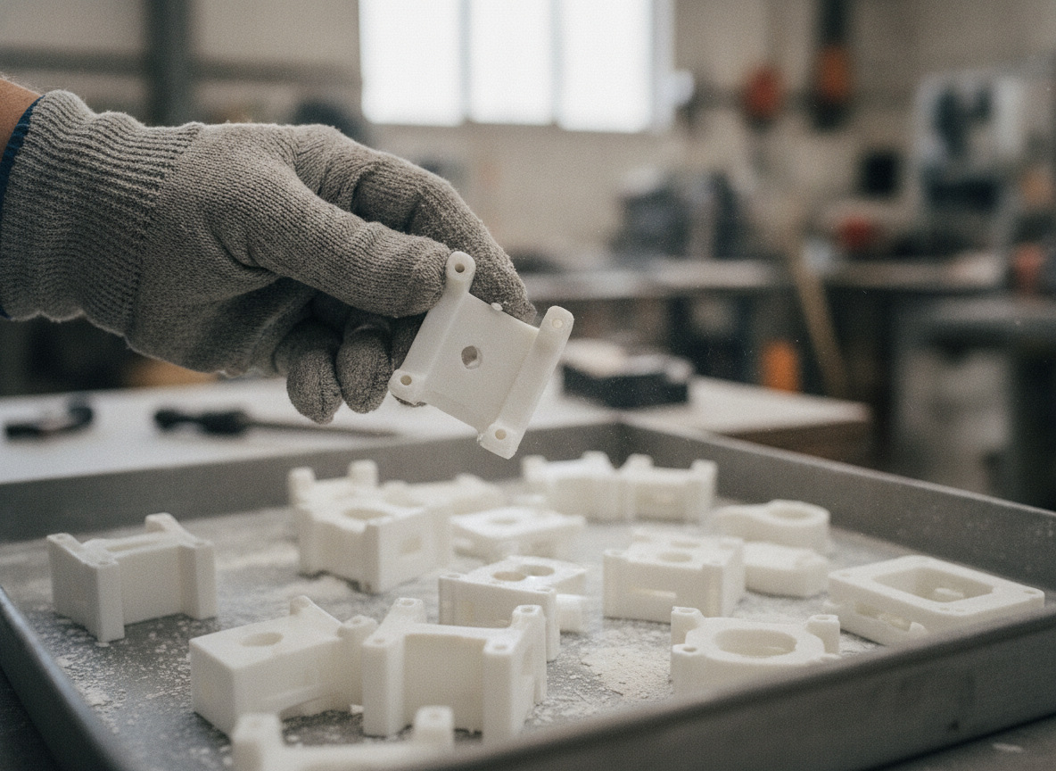 Piezas técnicas resistentes de nylon PA12 impresas en 3D por SLS