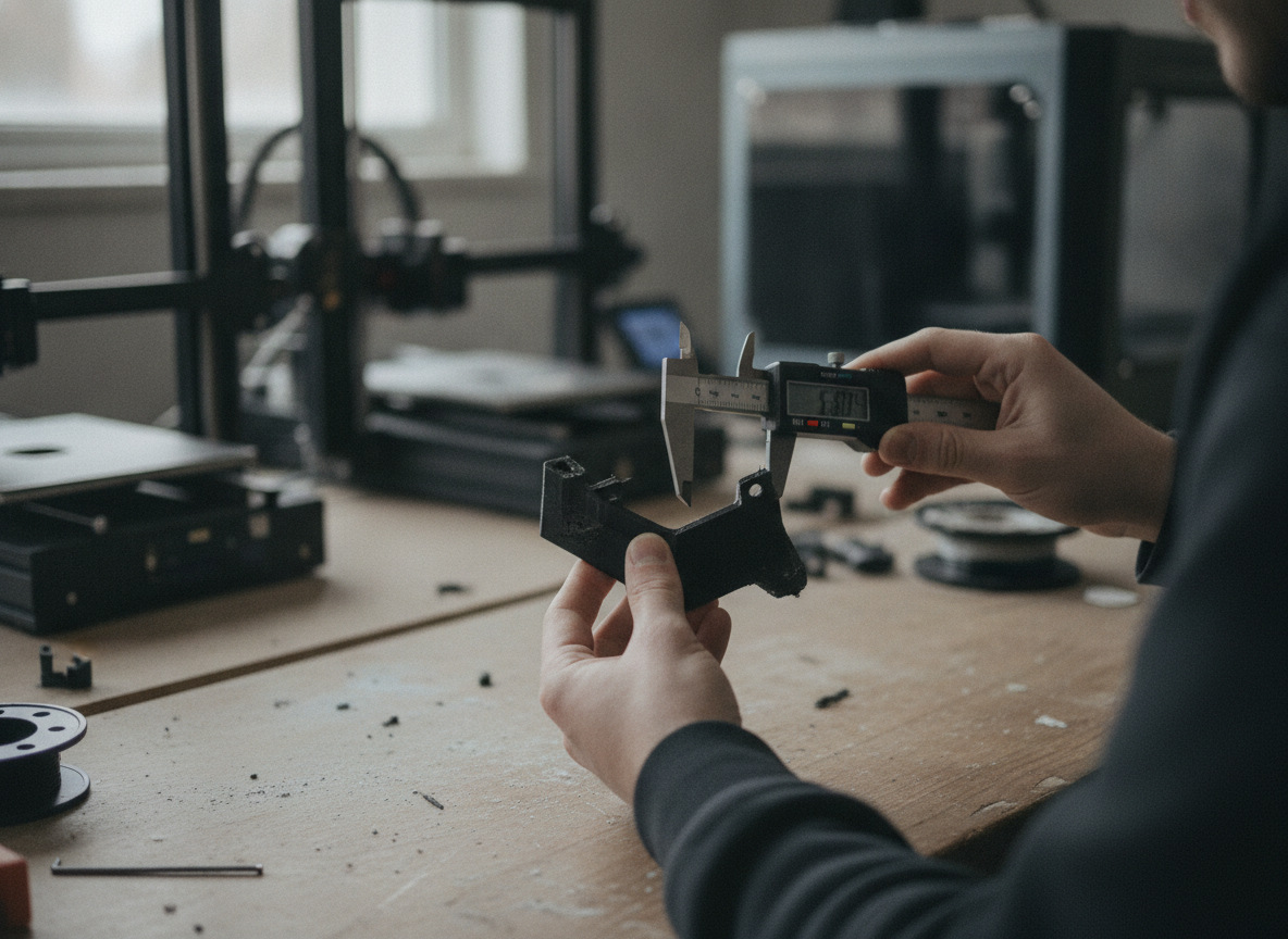 verificación con calibre de una pieza impresa en 3D para validar el material elegido