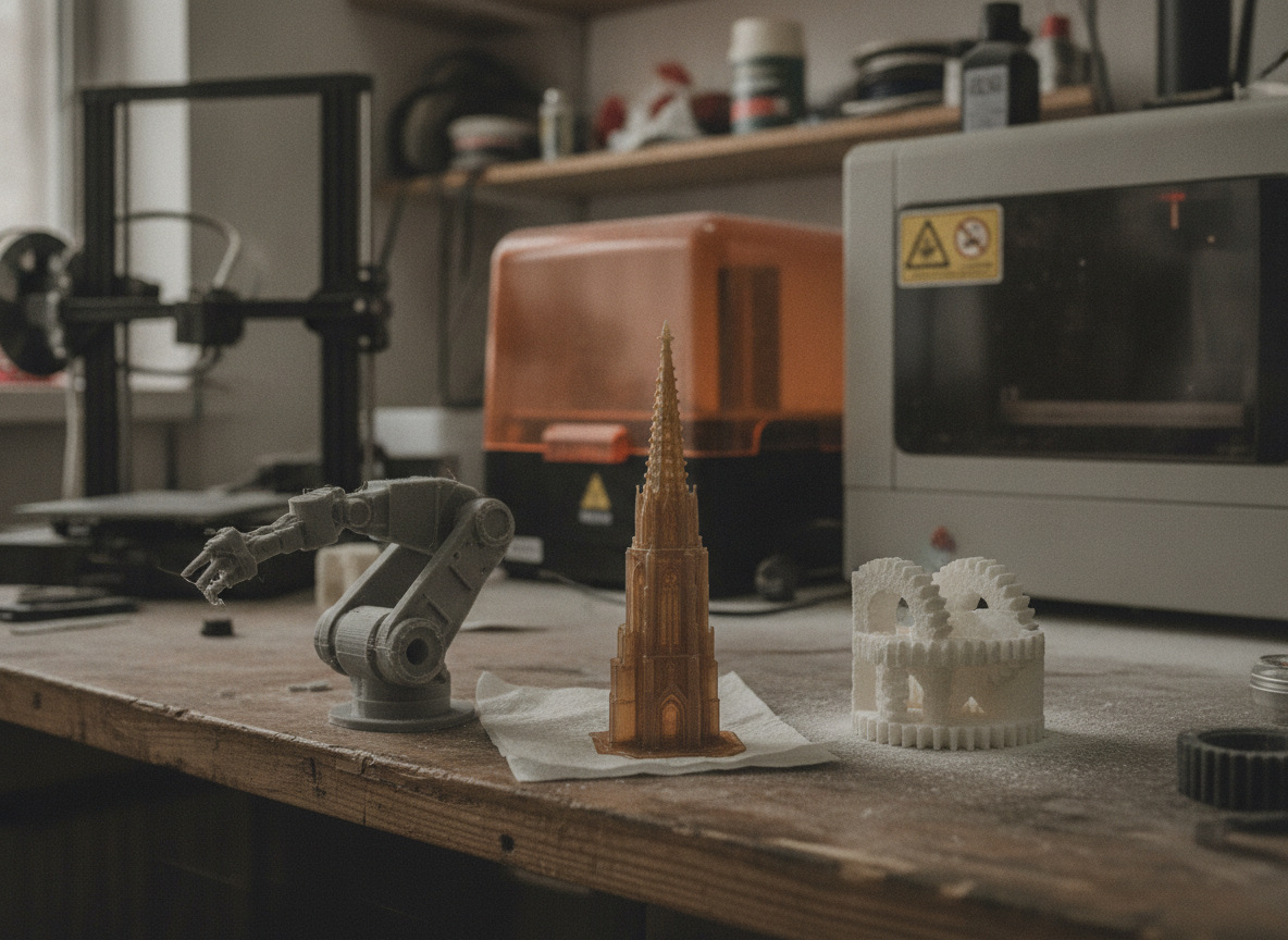 Piezas impresas con tecnologías FDM, SLA y SLS para compararlas — servicio de impresión 3D de Imprimakers