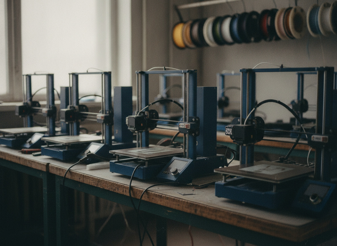 Granja de impresoras 3D en Valencia fabricando pedidos que se envían a domicilio a toda España