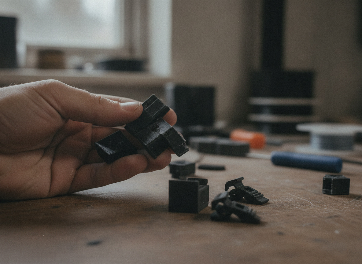 Piezas funcionales de nylon PA12 teñidas en negro tras impresión 3D SLS